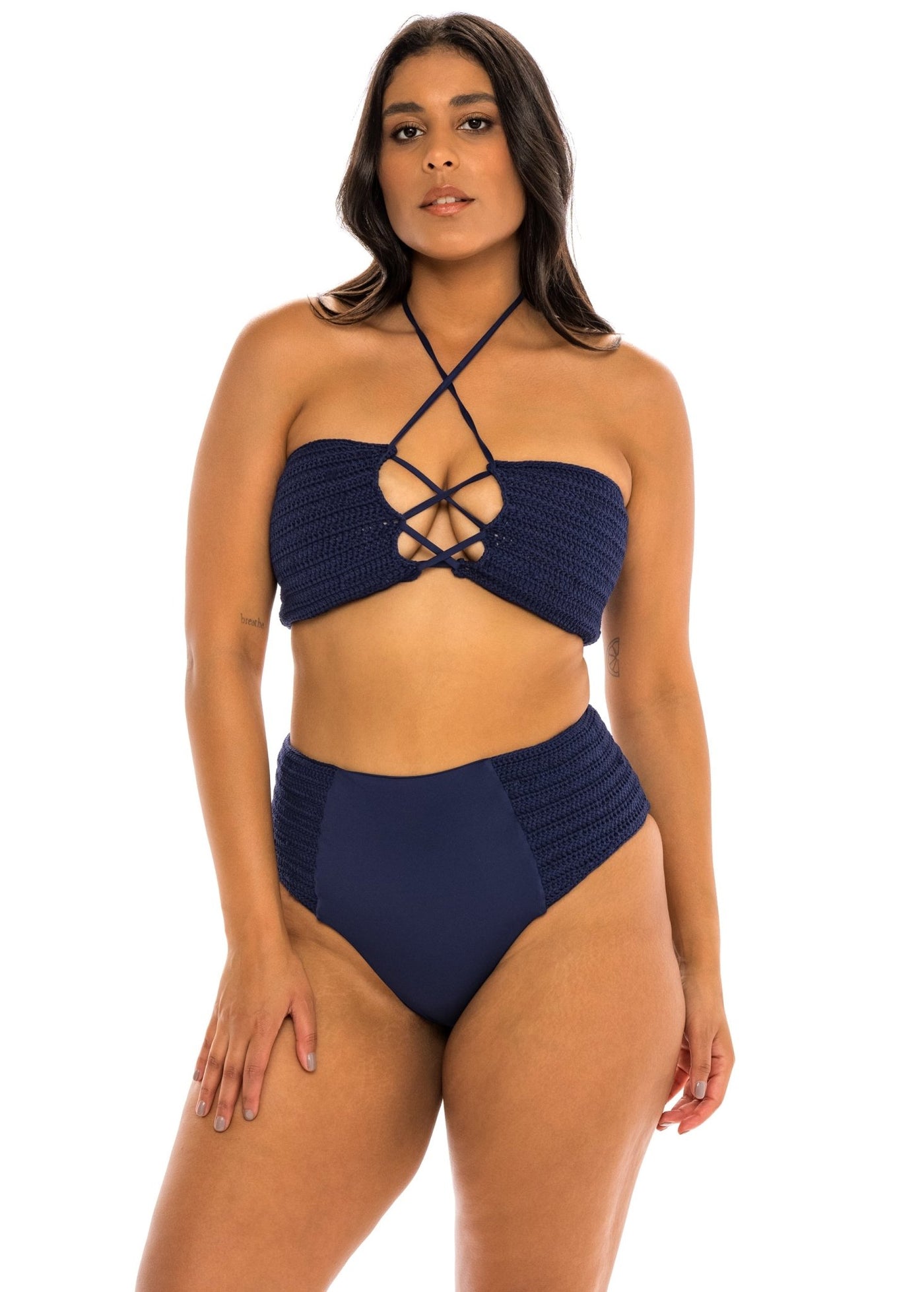 Cancun Crochet High Waist Bikini Bottom - Neptune Navy Blue - Swim Bottom - JMP The Label
