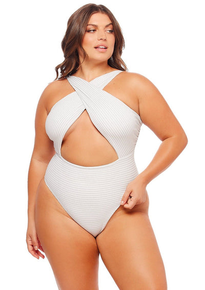 Cheyenne Halter Wrap One Piece Swimsuit - White Shimmer - Swim One Piece | JMP The Label