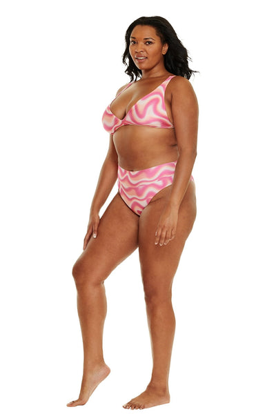Hermosa High Apex Banded Bikini Top - Retrowave Print - Swim Top - JMP The Label