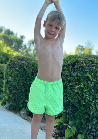 Indy Boys Swim Trunk - Lime Green Check - Kids Swim | JMP The Label