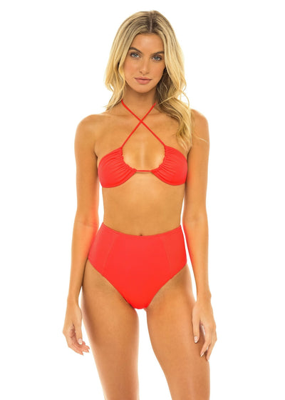 Laguna High Waist Bikini Bottom - Heatwave Neon Coral - Swim Bottom | JMP The Label