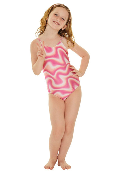 Mimi V Neck Girls One Piece Swimsuit - Retrowave Print - Kids Swim | JMP The Label