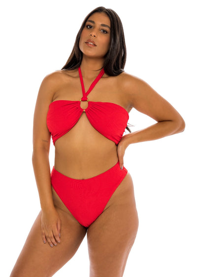 Monaco High Waist Cheeky Bikini Bottom - Amore Red Paisley - Swim Bottom - JMP The Label