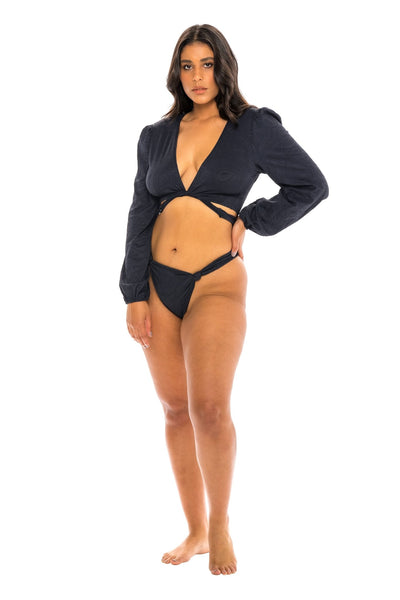 Napa Knotted Cheeky Bikini Bottom - Noir Black Paisley - Swim Bottom | JMP The Label