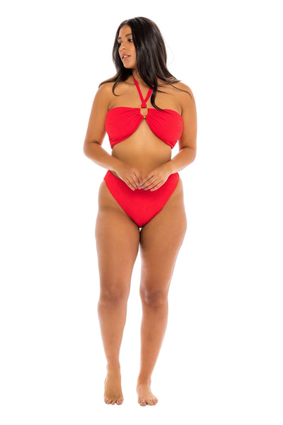 Paris Bandeau Ring Bikini Top - Amore Red Paisley - Swim Top | JMP The Label