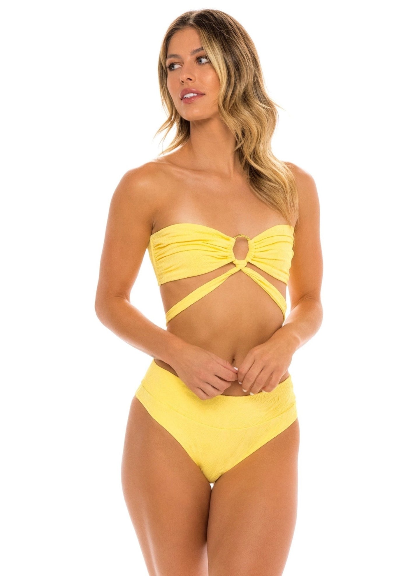 Paris Bandeau Ring Bikini Top - Soleil Yellow Paisley - Swim Top | JMP The Label
