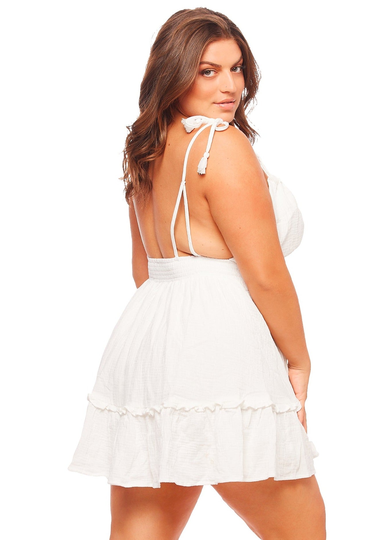 Plunge Mini Dress - White - Dress | JMP The Label