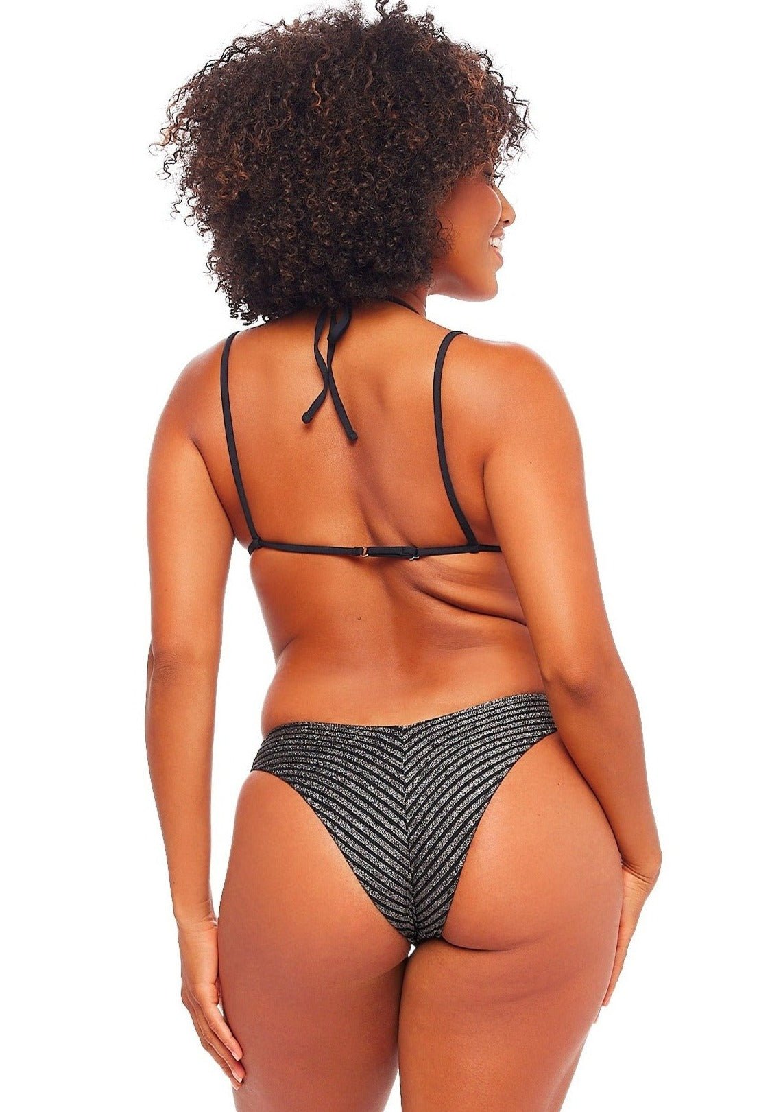 Rio High Leg Cheeky Bikini Bottom - Black Shimmer - Swim Bottom - JMP The Label