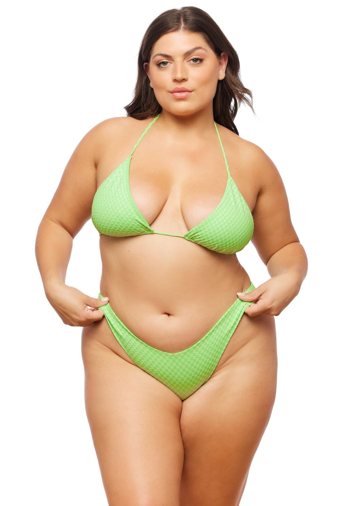 Rio High Leg Cheeky Bikini Bottom - Lime Green Check - Swim Bottom | JMP The Label