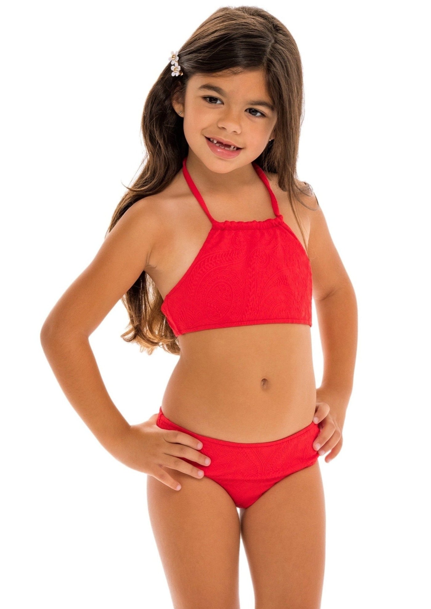 Rivi Girls Halter Bikini Set - Amore Red Paisley - Kids Swim | JMP The Label