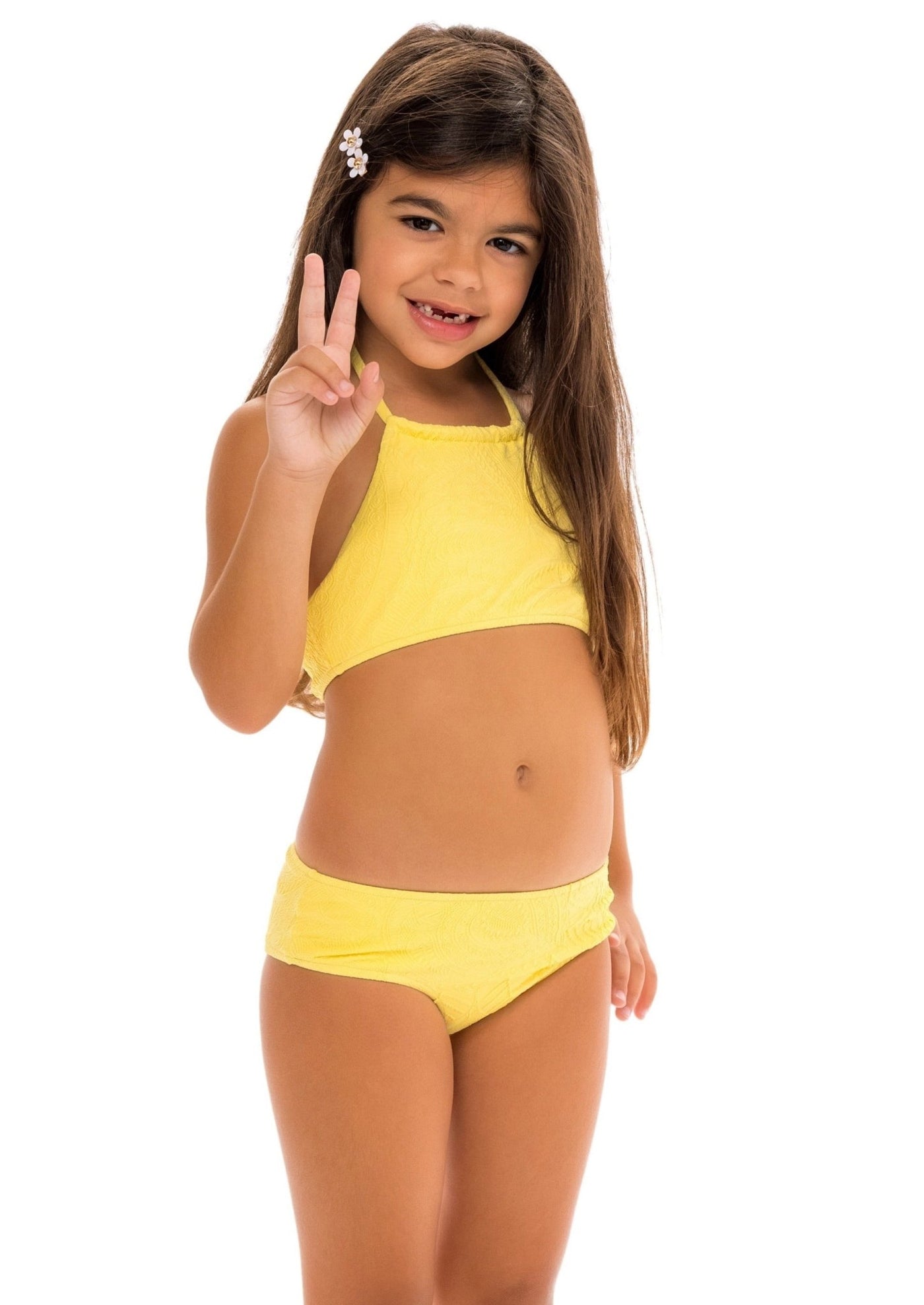 Rivi Girls Halter Bikini Set - Soleil Yellow Paisley - Kids Swim | JMP The Label