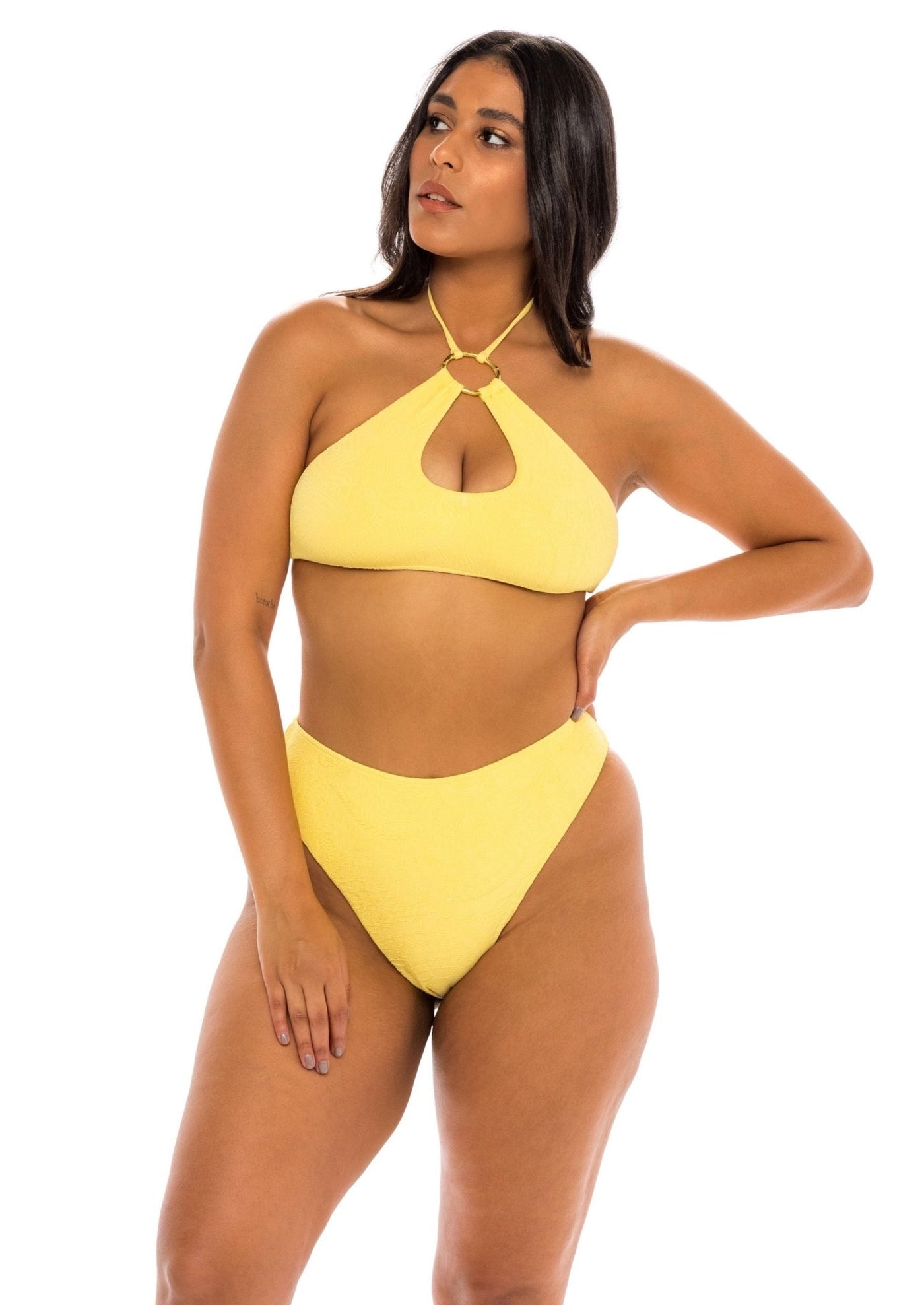 Riviera High Neck Halter Bikini Top - Soleil Yellow Paisley - Swim Top | JMP The Label