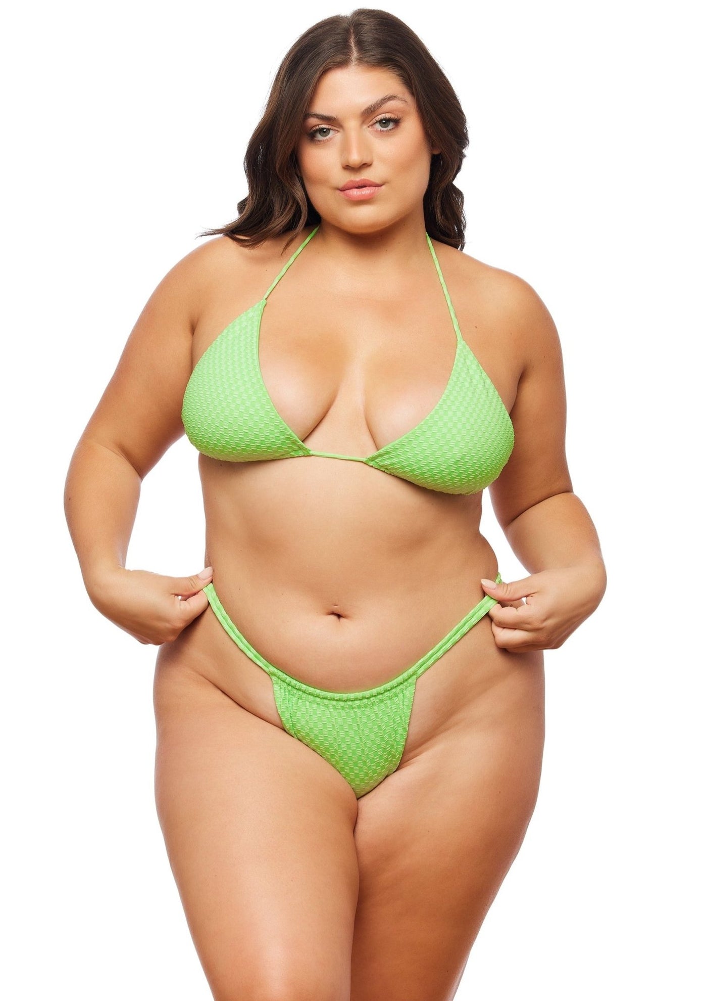 San Juan Skimpy String Bottom - Lime Green Check - Swim Bottom | JMP The Label