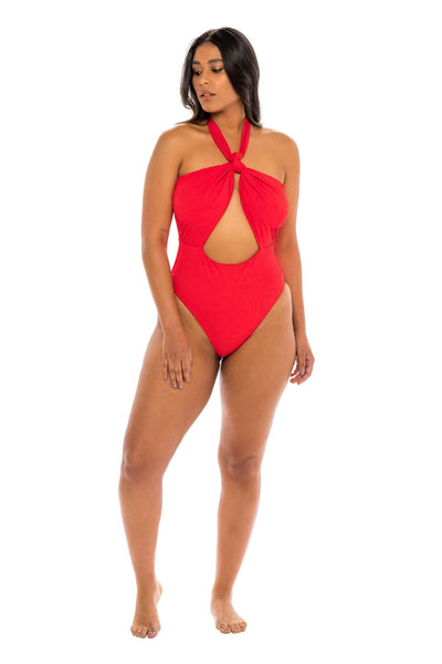 Santorini Halter Wrap One Piece Swimsuit - Amore Red Paisley - Swim One Piece - JMP The Label