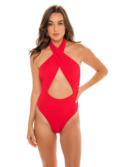 Santorini Halter Wrap One Piece Swimsuit - Amore Red Paisley - Swim One Piece - JMP The Label