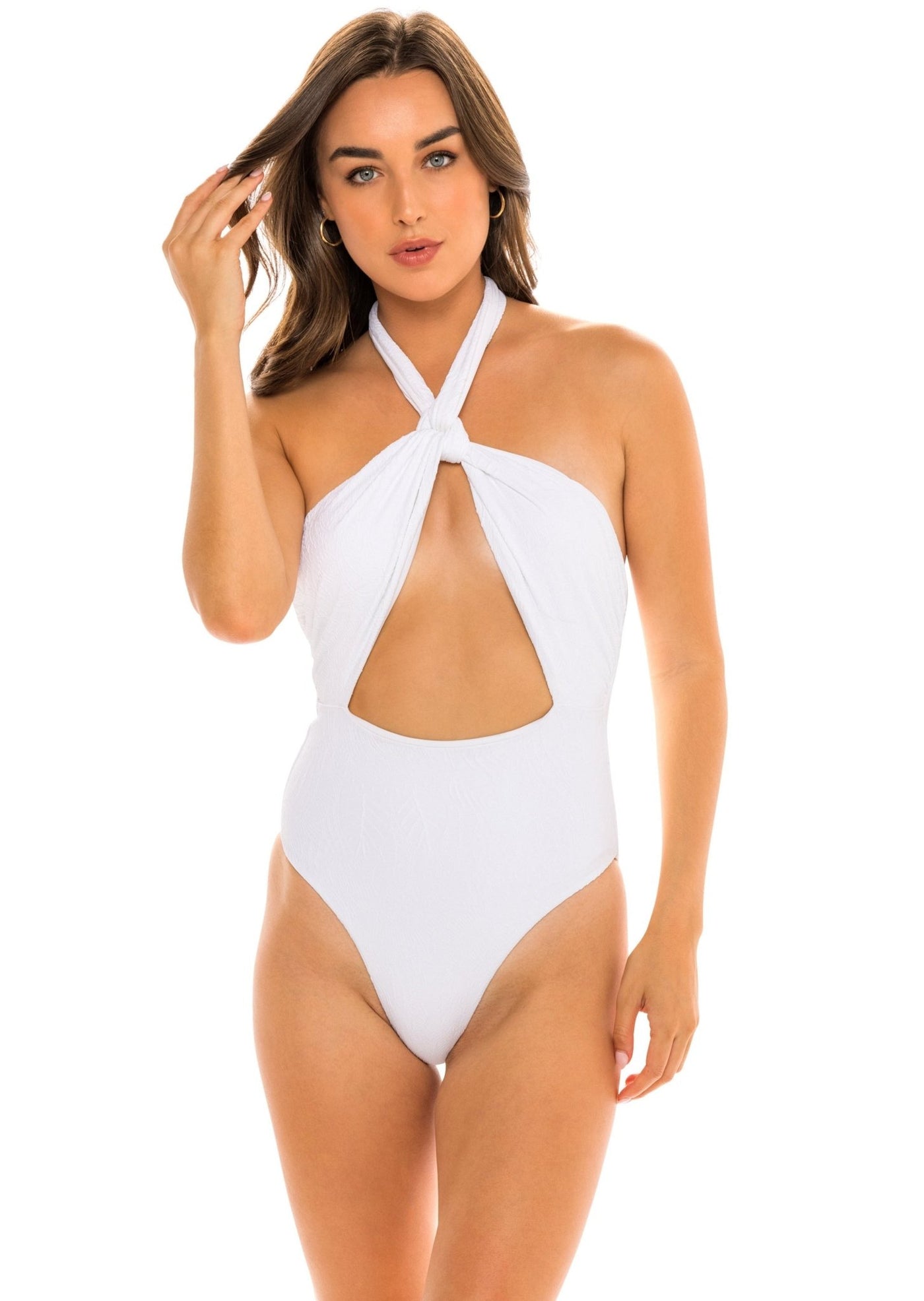 Santorini Halter Wrap One Piece Swimsuit - Dove White Paisley - Swim One Piece - JMP The Label
