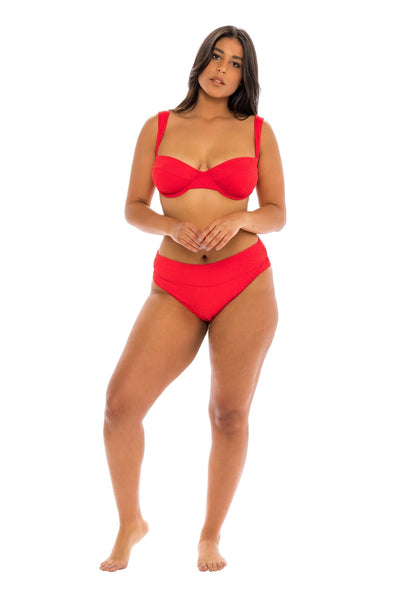 Sydney High Waist Full Coverage Bikini Bottom - Amore Red Paisley - Swim Bottom - JMP The Label