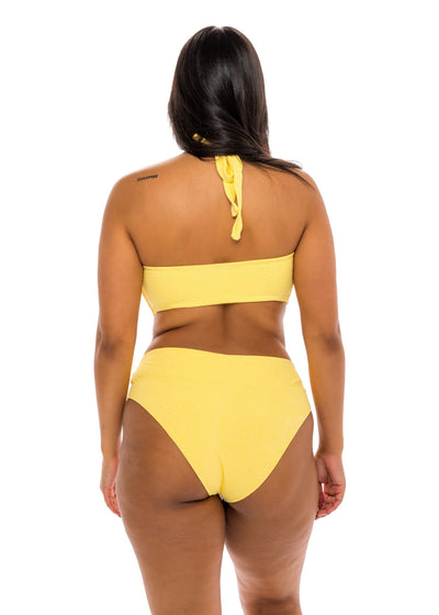 Sydney High Waist Full Coverage Bikini Bottom - Soleil Yellow Paisley - Swim Bottom - JMP The Label