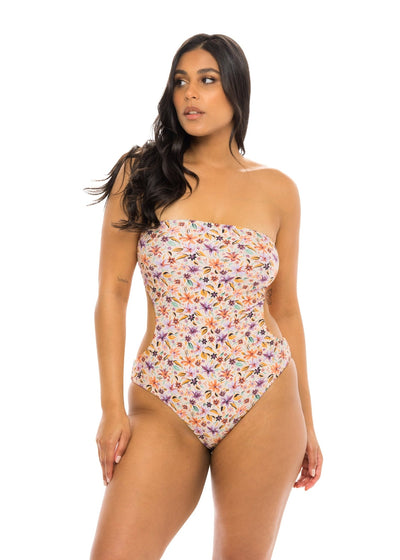Tokyo Strapless Cut Out One Piece Swimsuit - Cactus Bloom Print - Swim One Piece | JMP The Label
