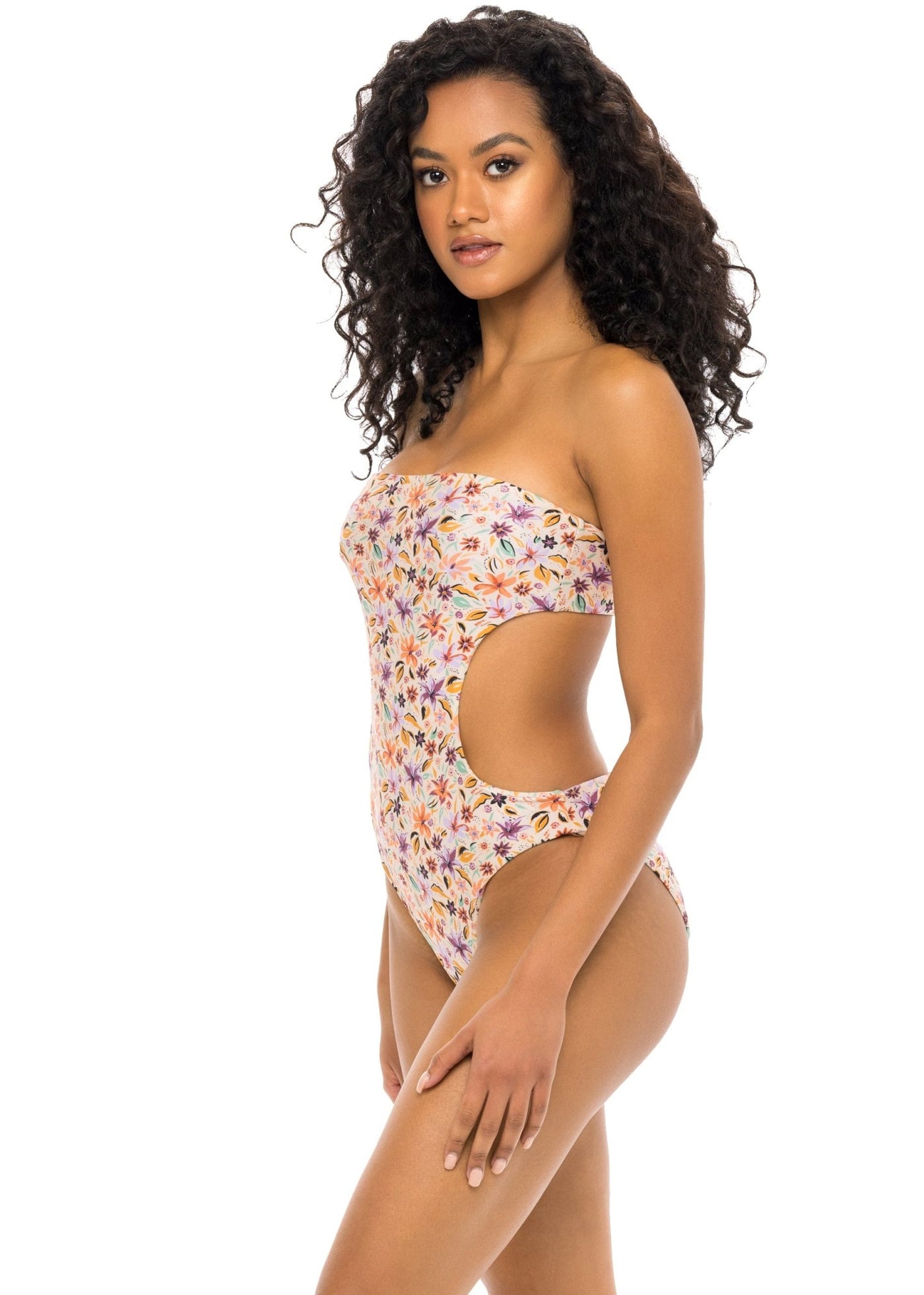 Tokyo Strapless Cut Out One Piece Swimsuit - Cactus Bloom Print - Swim One Piece | JMP The Label