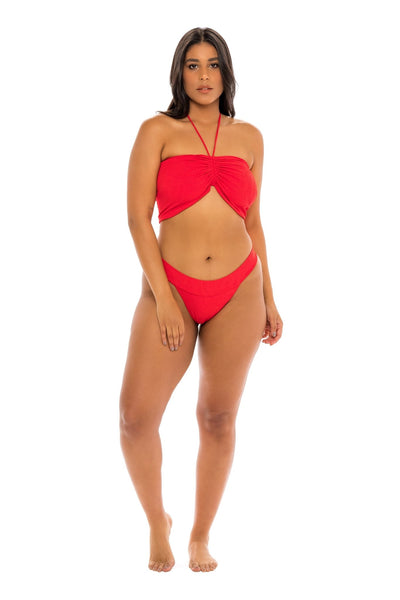 Vienna Bandeau Tube Bikini Top - Amore Red Paisley - Swim Top - JMP The Label