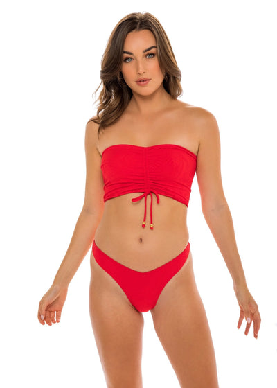 Vienna Bandeau Tube Bikini Top - Amore Red Paisley - Swim Top | JMP The Label