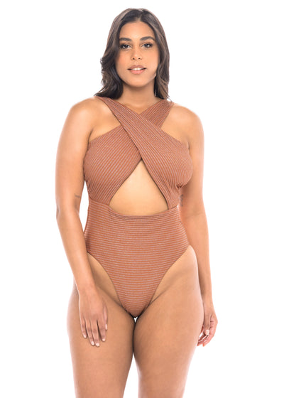 Cheyenne Halter Wrap One Piece Swimsuit - Sienna