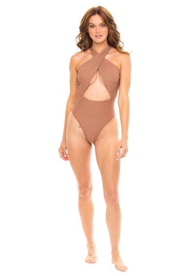 Cheyenne Halter Wrap One Piece Swimsuit - Sienna