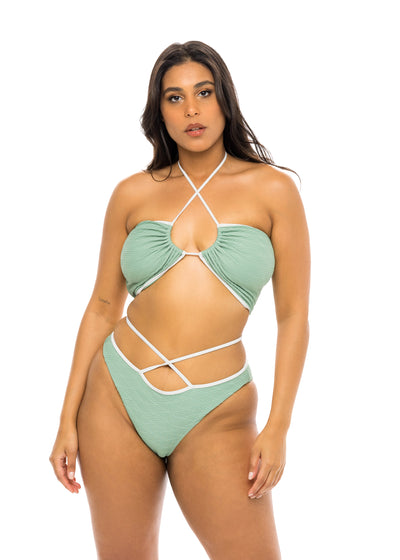 Tucson Binding Bandeau Tie Bikini Top - Aloe Green