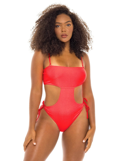 Maldives Bandeau Cut Out One Piece Swimsuit - Heatwave Neon Coral
