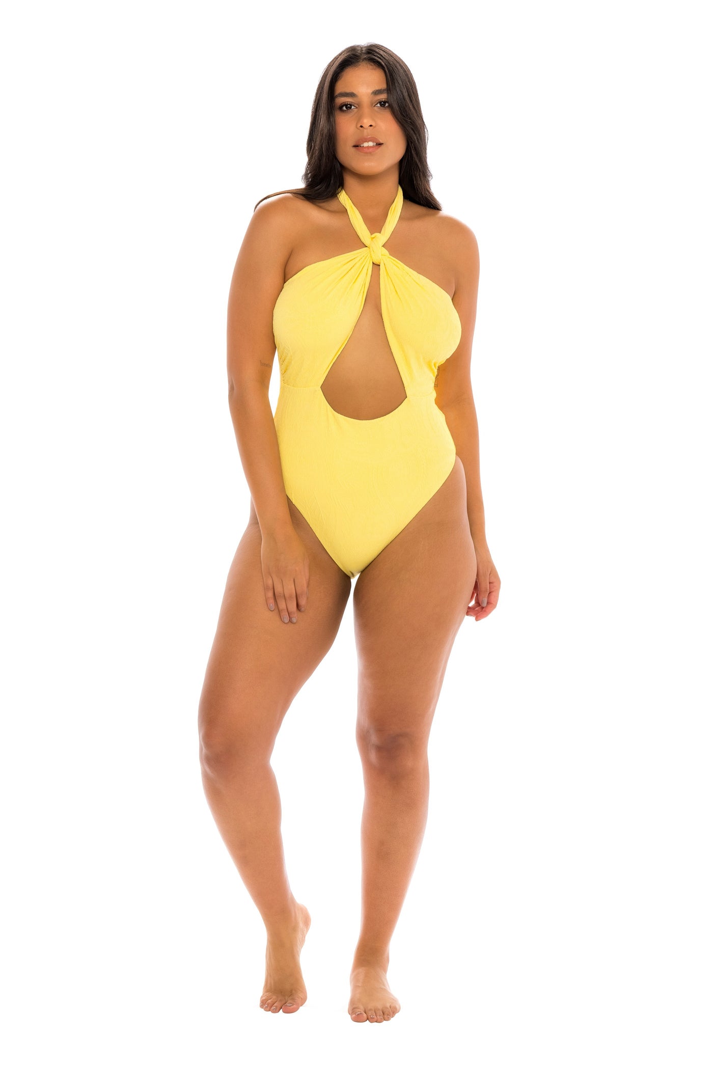 Santorini Halter Wrap One Piece Swimsuit - Soleil Yellow Paisley