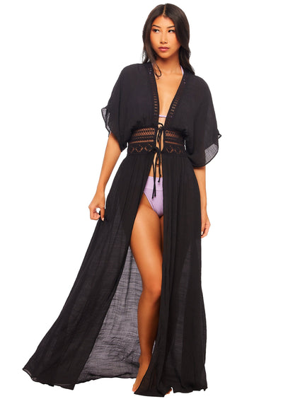 Open Front Cover Up Dress - Black
