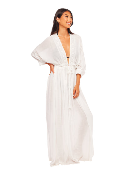 Long Sleeve Cover Up Duster Dress - White