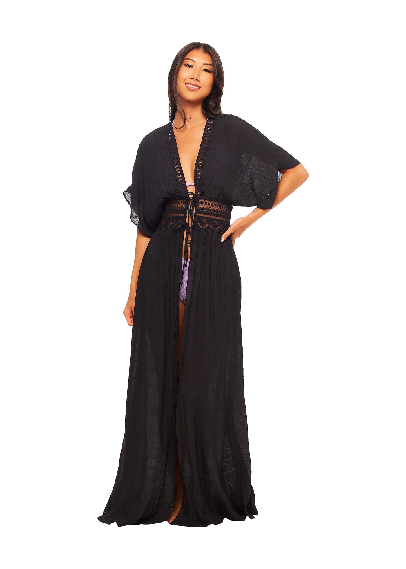 Open Front Cover Up Dress - Black