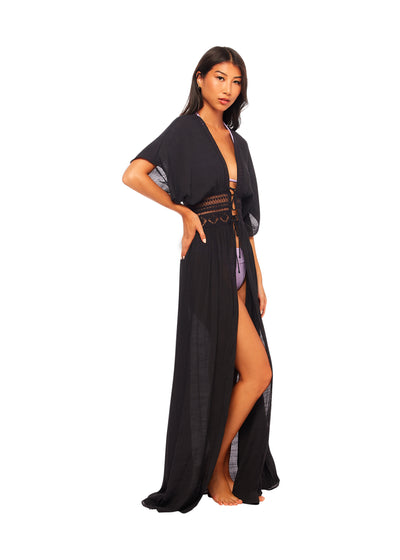 Open Front Cover Up Dress - Black