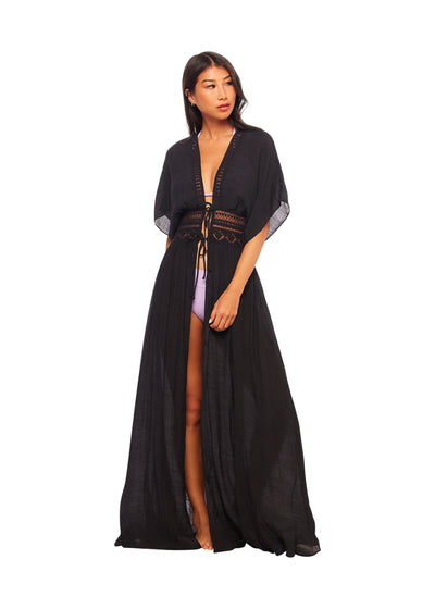 Open Front Cover Up Dress - Black
