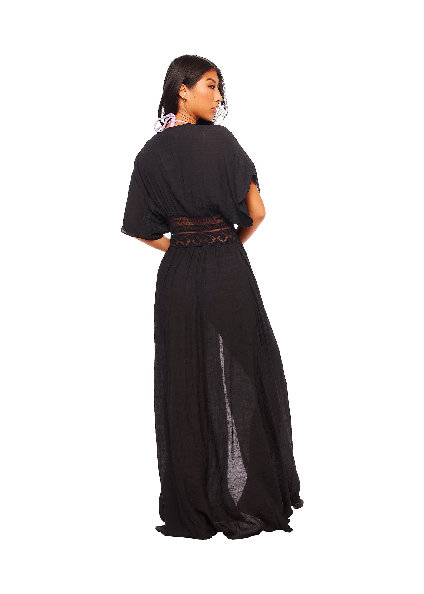 Open Front Cover Up Dress - Black