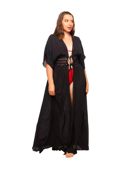 Open Front Cover Up Dress - Black
