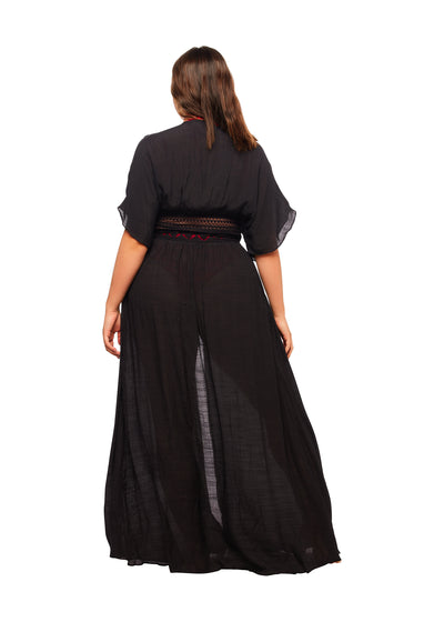Open Front Cover Up Dress - Black