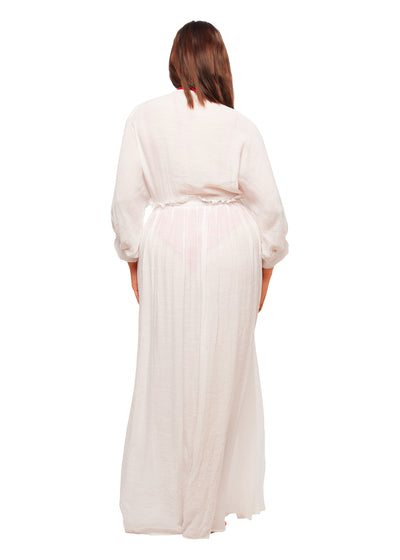 Long Sleeve Cover Up Duster Dress - White
